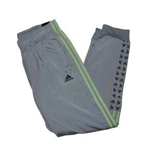 Adidas Men's Tricot Joggers 3-Stripe Warm-Up Track Pants Gray/Neon Yellow NWT